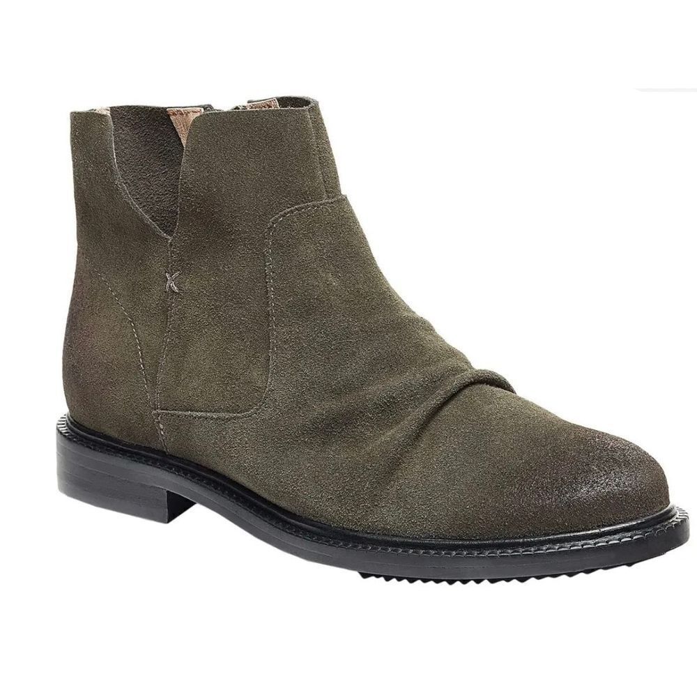Kelsi Dagger Boots Women Size 5 Olive‎ Suede Latch  Ruched Ankle Booties NEW